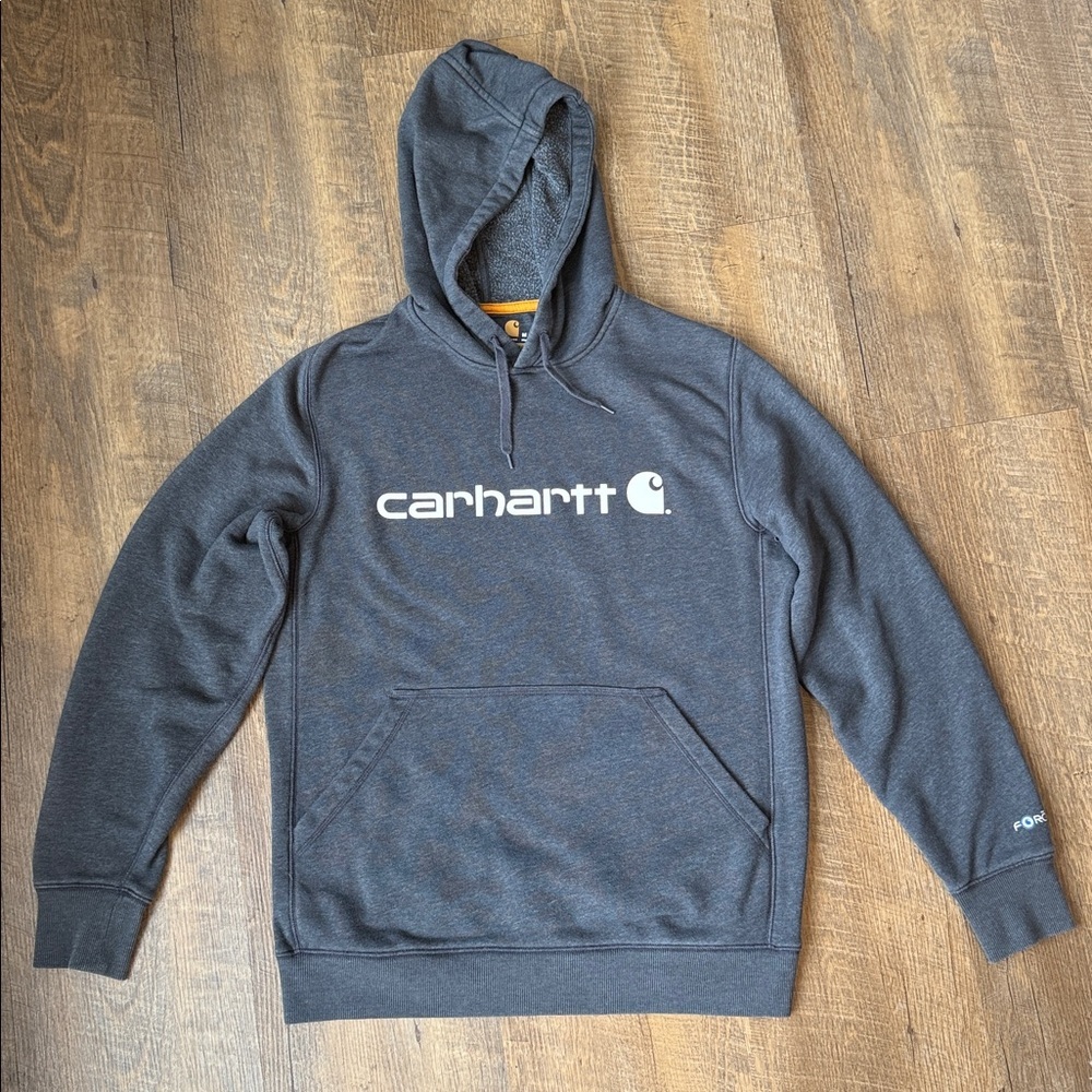 Carhartt Dark Gray Pullover Hoodie with White Logo Size Medium - Picture 8 of 11